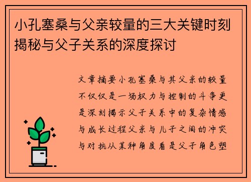 小孔塞桑与父亲较量的三大关键时刻揭秘与父子关系的深度探讨