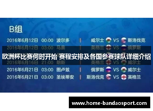 欧洲杯比赛何时开始 赛程安排及各国参赛球队详细介绍